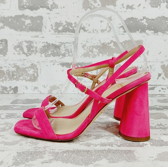 NEW Sam Edelman Kit Slingback Block Heel In Dahlia Pink Barbie Core Sandals C104 - Picture 1 of 11